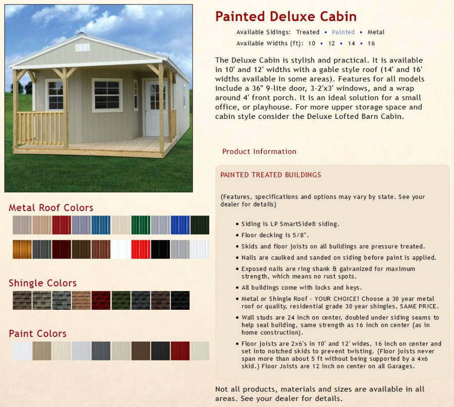 Painted Deluxe Cabin Information | texasqualitybuildings.com 