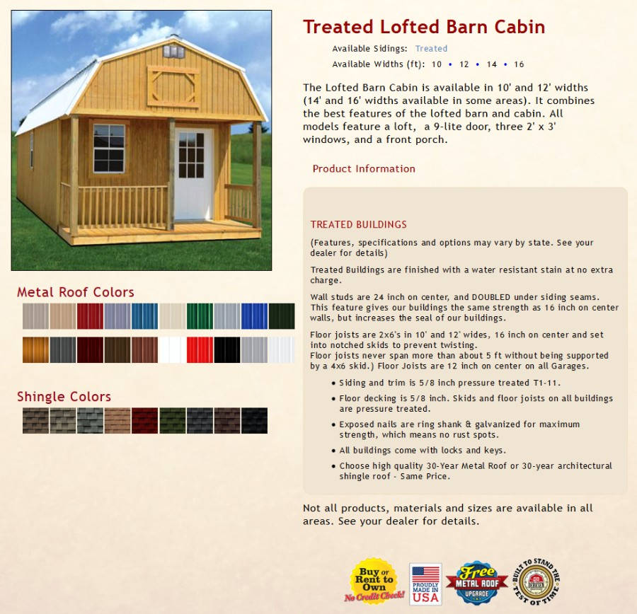 Treated Lofted Barn Cabin Information | texasqualitybuildings.com 