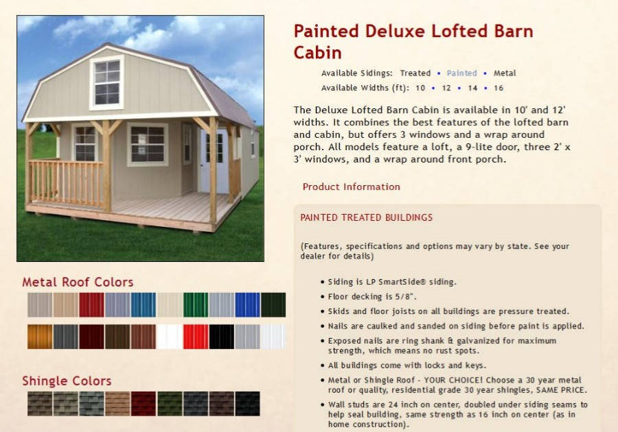 Painted Deluxe Lofted Barn Cabin Information | texasqualitybuildings.com