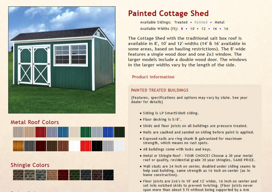 Painted Cottage Shed Information | texasqualitybuildings.com