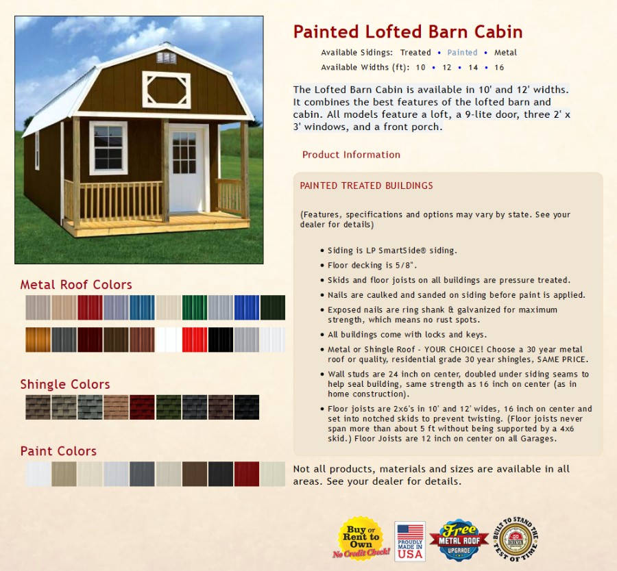 Painted Lofted Barn Cabin Information | texasqualitybuildings.com 