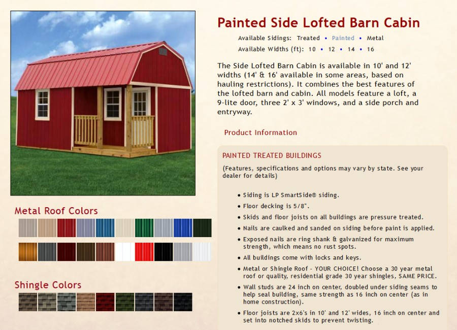 Painted Side Lofted Barn Cabin Information | texasqualitybuildings.com 