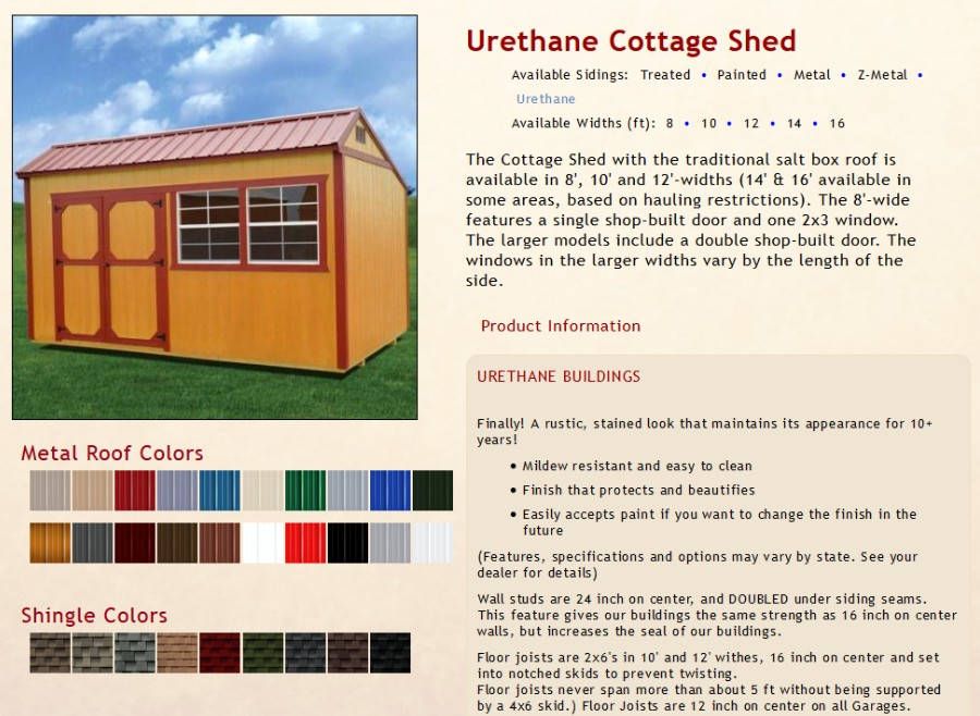 Urethane Cottage Shed Information | texasqualitybuildings.com