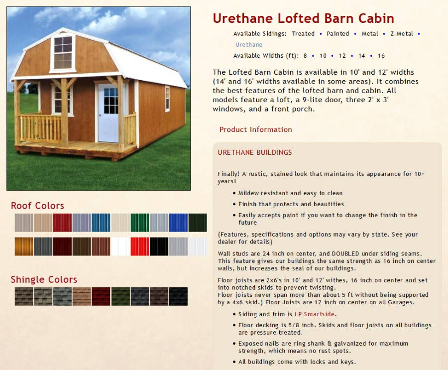 Urethane Lofted Barn Cabin Information | texasqualitybuildings.com 